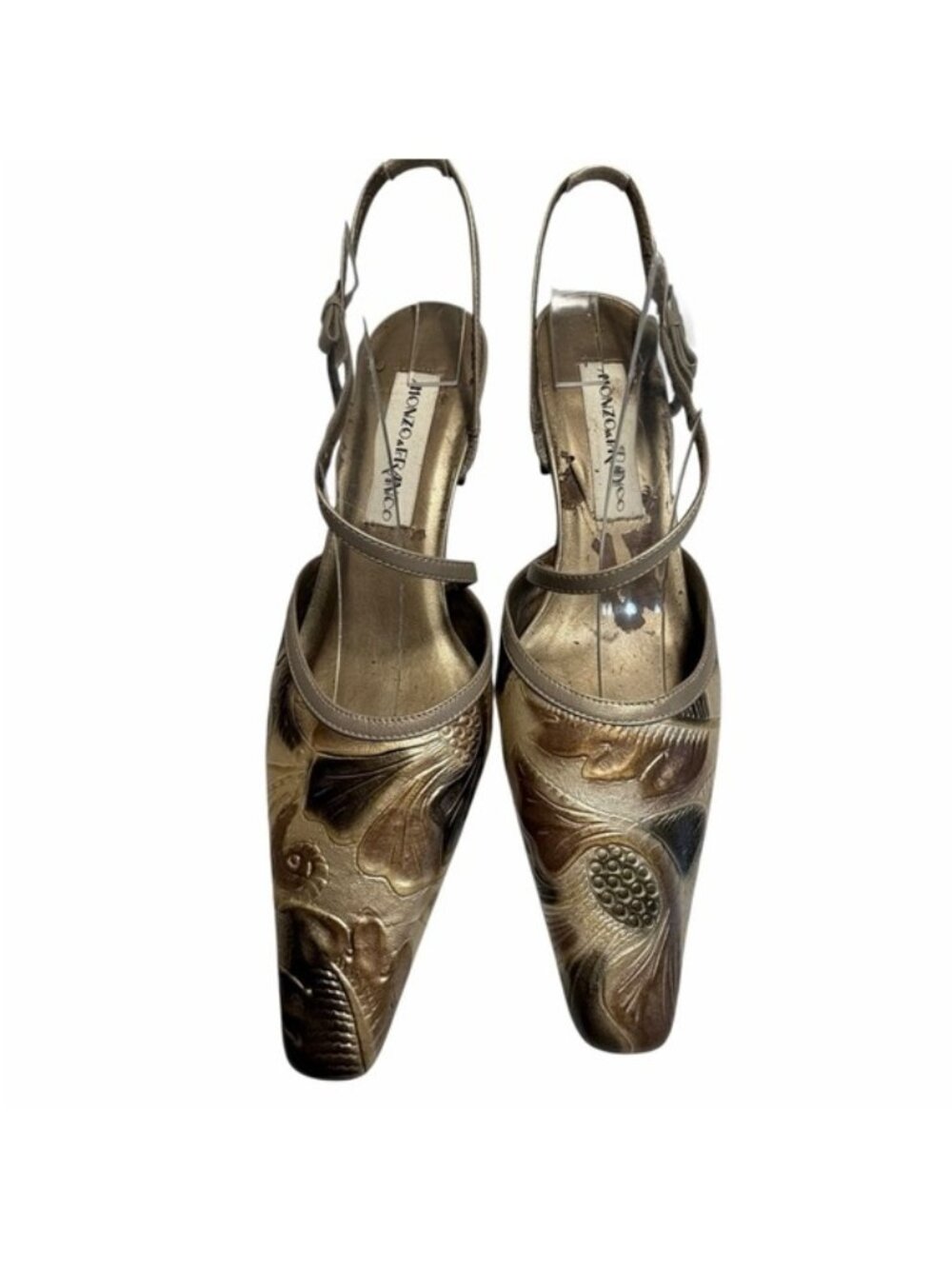 Monzo & Franco Gold Embossed Slingback Heels - Women's Sz 7.5